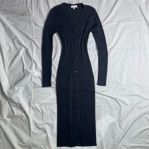 Better Be - Black Ribbed Midi Button Up Long Sleeve Dress